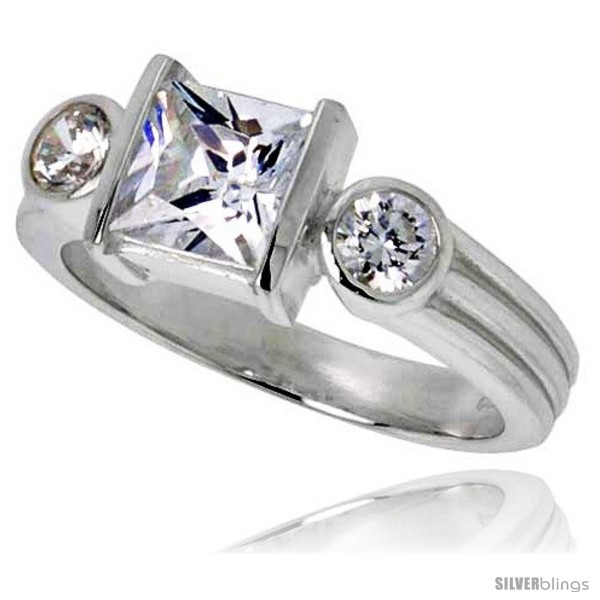 Sterling Silver 2.0 Carat Size Princess Cut Cubic Zirconia Bridal Ring