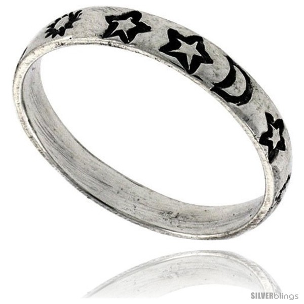 ... Rings  Sterling Silver Thin Stars, Moon  Sun Wedding Band Ring