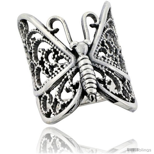 Sterling Silver Large Filigree Butterfly Ring 1 14 in Long