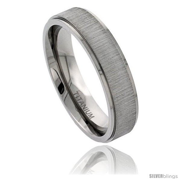 ... Bands  Titanium 6mm Flat Wedding Band Ring Brushed center Recessed