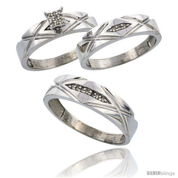 ... Trio Diamond Ring Sets  Sterling Silver Diamond Trio Wedding Ring Set
