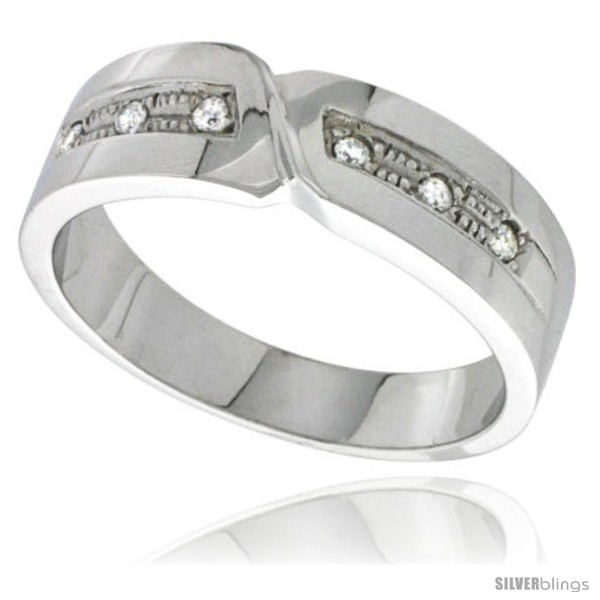 sterling-silver-cubic-zirconia-mens-mens-wedding-band-ring-1-4-in-wide ...