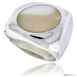 Sterling Silver Ladies' Ring w/ an Oval-shaped Mother of Pearl, 13/16" (20 mm) wide