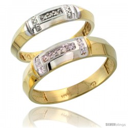 10k Yellow Gold Diamond Wedding Rings 2-Piece set for him 5.5 mm & Her 4 mm 0.05 cttw Brilliant Cut