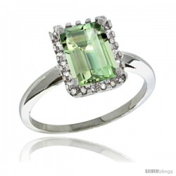 Sterling Silver Diamond Green-Amethyst Ring 1.6 ct Emerald Shape 8x6 mm, 1/2 in wide