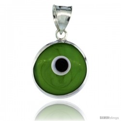 Sterling Silver Apple Green Color Evil Eye Pendant, 5/8 in wide