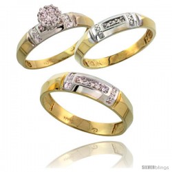 10k Yellow Gold Diamond Trio Engagement Wedding Ring 3-piece Set for Him & Her 4.5 mm & 4 mm wide 0.10 cttw -Style 10y022w3