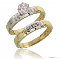 10k Yellow Gold Diamond Engagement Rings Set 2-Piece 0.07 cttw Brilliant Cut, 5/32 in wide -Style 10y023e2