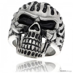 Surgical Steel Biker Skull Ring on Flames