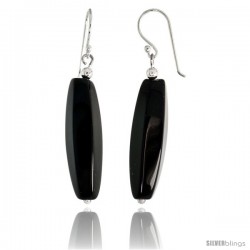 Sterling Silver Dangle Earrings, w/ Beads & Faceted Oval Black Obsidian, 1 7/8" (47 mm) tall