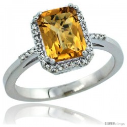 Sterling Silver Diamond Natural whisky Quartz Ring 1.6 ct Emerald Shape 8x6 mm, 1/2 in wide -Style Cwg26129