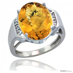 Sterling Silver Diamond Natural whisky Quartz Ring 9.7 ct Large Oval Stone 16x12 mm, 5/8 in wide