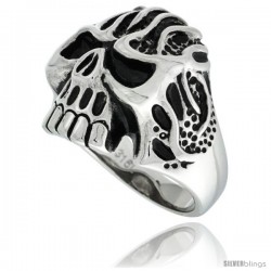 Surgical Steel Biker Skull Ring w/ Tribal Tattoos