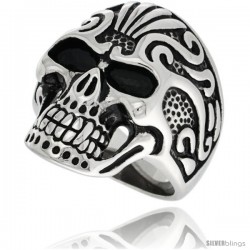 Surgical Steel Biker Ring Vampire Skull w/ Tribal Tattoos