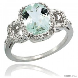 14k White Gold Diamond Green-Amethyst Ring 2 ct Checkerboard Cut Cushion Shape 9x7 mm, 1/2 in wide