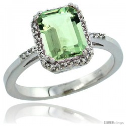 14k White Gold Diamond Green-Amethyst Ring 1.6 ct Emerald Shape 8x6 mm, 1/2 in wide -Style Cw402129