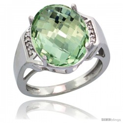 14k White Gold Diamond Green-Amethyst Ring 9.7 ct Large Oval Stone 16x12 mm, 5/8 in wide