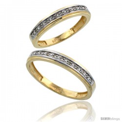 14k Gold 2-Piece His (4mm) & Hers (4mm) Diamond Wedding Band Set, w/ 0.16 Carat Brilliant Cut Diamonds