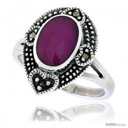 Sterling Silver Pear-shaped Ring, w/ 11 x 8 mm Oval-shaped Purple Resin, 3/4 in (18 mm) wide