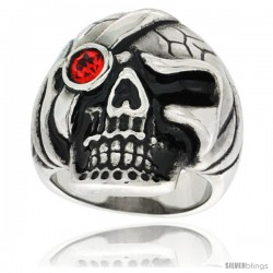 Surgical Steel Biker Skull Ring w/ Red CZ Eye patch