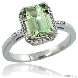 Sterling Silver Diamond Green-Amethyst Ring 1.6 ct Emerald Shape 8x6 mm, 1/2 in wide -Style Cwg02129