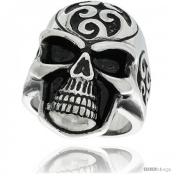 Surgical Steel Biker Skull Ring with Wave Tattoos