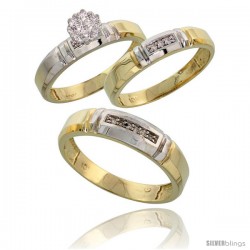 10k Yellow Gold Diamond Trio Engagement Wedding Ring 3-piece Set for Him & Her 4.5 mm & 4 mm wide 0.10 cttw -Style 10y023w3