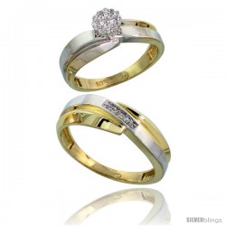 10k Yellow Gold Diamond Engagement Rings 2-Piece Set for Men and Women 0.08 cttw Brilliant Cut, 6mm & 7mm wide