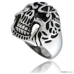 Surgical Steel Biker Ring Decomposing Skull w/ White CZ Eye