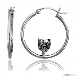 Sterling Silver Saddle Hoop Earrings, 1 1/16" (27 mm)