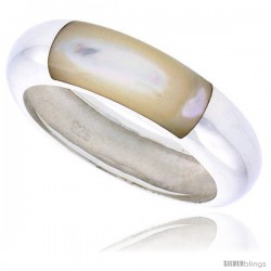 Sterling Silver Ladies' Band w/ Mother of Pearl, 1/4" (6 mm) wide