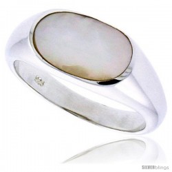 Sterling Silver Ladies' Ring w/ an Oval-shaped Mother of Pearl, 3/8" (9 mm) wide