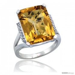 Sterling Silver Diamond Natural whisky Quartz Ring 12 ct Natural Emerald Cut 16x12 stone 3/4 in wide