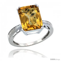 Sterling Silver Diamond Natural whisky Quartz Ring 5.83 ct Emerald Shape 12x10 Stone 1/2 in wide -Style Cwg26149