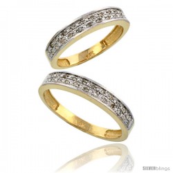 14k Gold 2-Piece His (4mm) & Hers (4mm) Diamond Wedding Band Set, w/ 0.20 Carat Brilliant Cut Diamonds