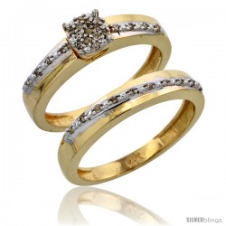 14k Gold 2-Piece Diamond Engagement Ring Set, w/ 0.22 Carat Brilliant Cut Diamonds, 1/8 in. (3.5mm) wide