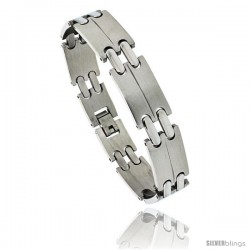 Stainless Steel Men's Double Bar Link Bracelet, 1/2 in wide, 8 in