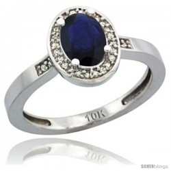 10k White Gold Diamond Blue Sapphire Ring 1 ct 7x5 Stone 1/2 in wide