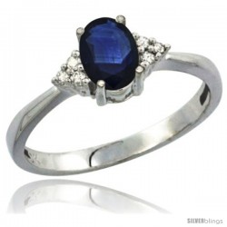 10K White Gold Natural Blue Sapphire Ring Oval 7x5 Stone Diamond Accent