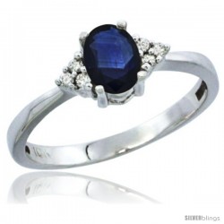 10K White Gold Natural Blue Sapphire Ring Oval 6x4 Stone Diamond Accent