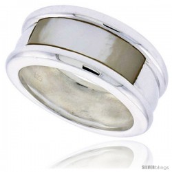 Sterling Silver Ladies' Band w/ a Rectangular Mother of Pearl, 3/8" (10 mm) wide