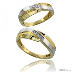 10k Yellow Gold Diamond Wedding Rings 2-Piece set for him 7 mm & Her 6 mm 0.05 cttw Brilliant Cut