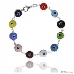 Sterling Silver Multi Color Evil Eye Bracelet, 7 in long