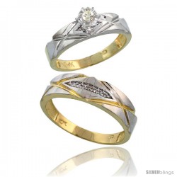 10k Yellow Gold 2-Piece Diamond wedding Engagement Ring Set for Him & Her, 5mm & 6mm wide