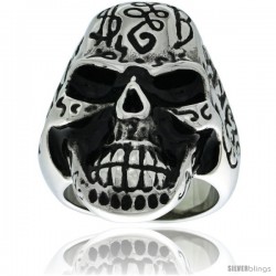 Surgical Steel Biker Skull Ring Decorated w/ Graffiti