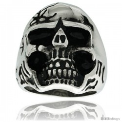 Surgical Steel Biker Skull Ring w/ Alien Graffiti