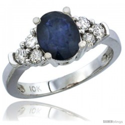 10K White Gold Natural Blue Sapphire Ring Oval 9x7 Stone Diamond Accent