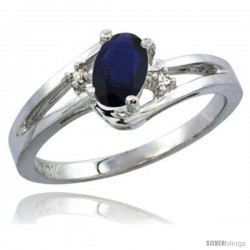 10K White Gold Natural Blue Sapphire Ring Oval 6x4 Stone Diamond Accent -Style Cw916165