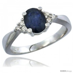 10K White Gold Natural Blue Sapphire Ring Oval 7x5 Stone Diamond Accent -Style Cw916168