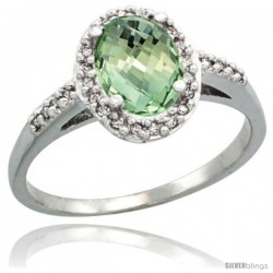 Sterling Silver Diamond Natural Green Amethyst Ring Ring Oval Stone 8x6 mm 1.17 ct 3/8 in wide